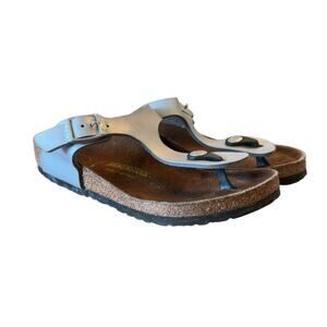 BIRKENSTOCK Girls Gizeh Thong Sandals EU 32 US 1 1.5 Silver Slide Birko-Flor